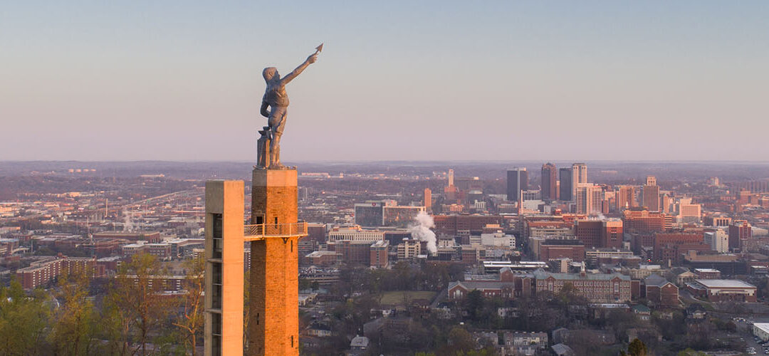 Vulcan Statue on Red Mountain overlooking Birmingham at Sunrise